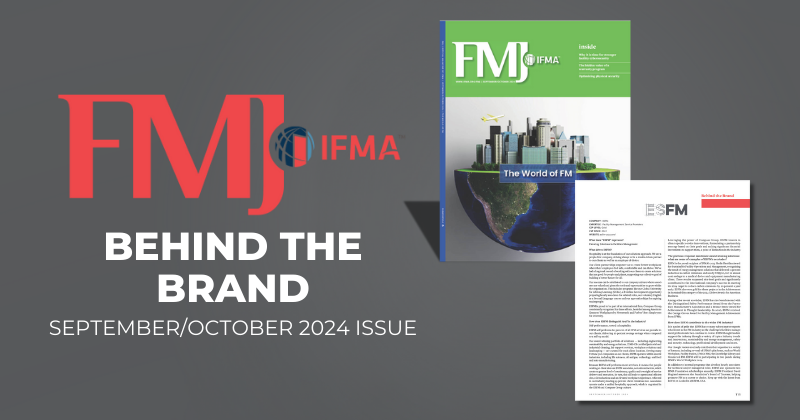 The cover of IFMA's latest FMJ issue and snapshot of the page featuring ESFM.